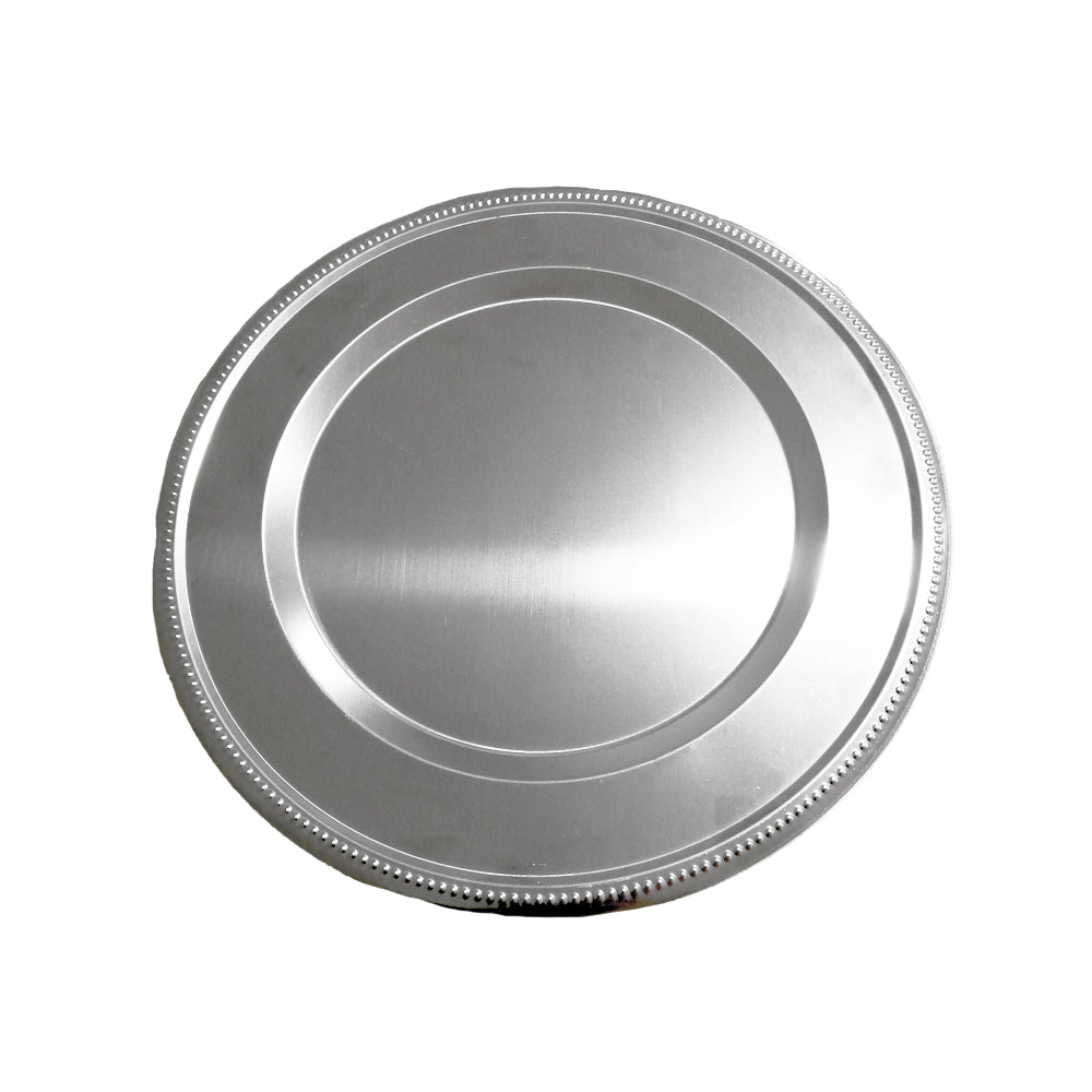 CAJA CON 12 PIEZAS DE PLATO BASE ACERO INOXIDABLE PLATA 31 CM