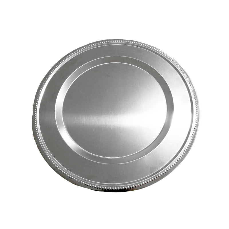 CAJA CON 12 PIEZAS DE PLATO BASE ACERO INOXIDABLE PLATA 31 CM