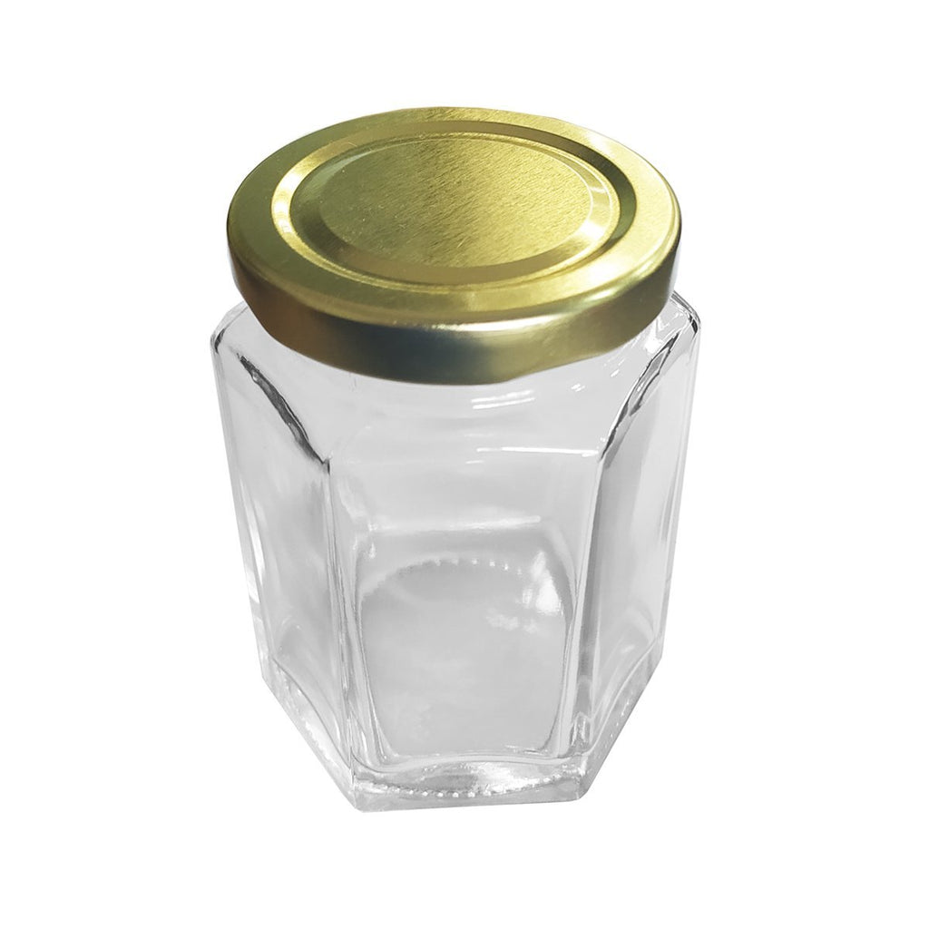 Tarro hexagonal de 190 ML. Caja C/ 24 Piezas con Tapa LP
