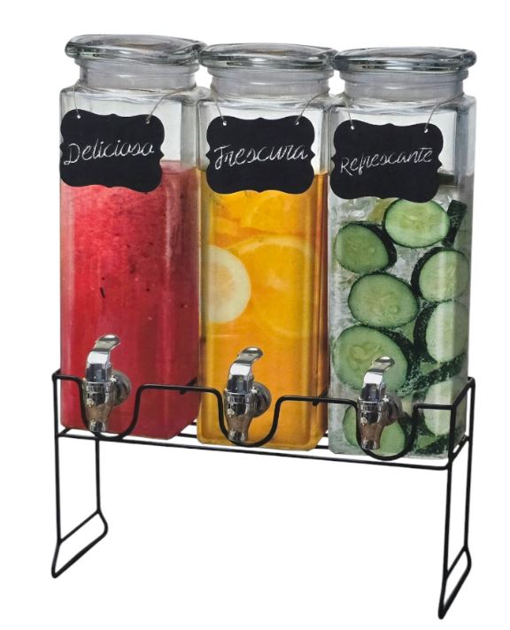 Set de 3 Dispensadores de Vidrio 3L c/Pizarra y base