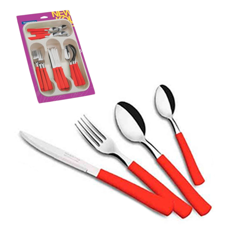 Cubiertos New Kolor Tramontina rojo juego con 25pzs