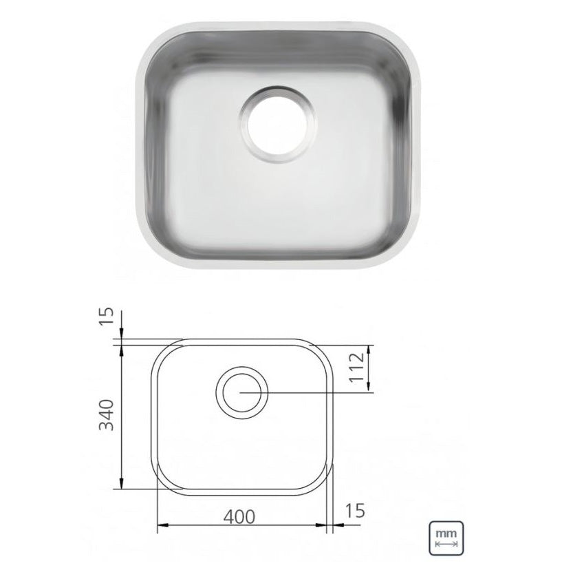 Tarja/Fregadero Tramontina 40 x 34 Cubeta Simple en Acero Inox Satinada