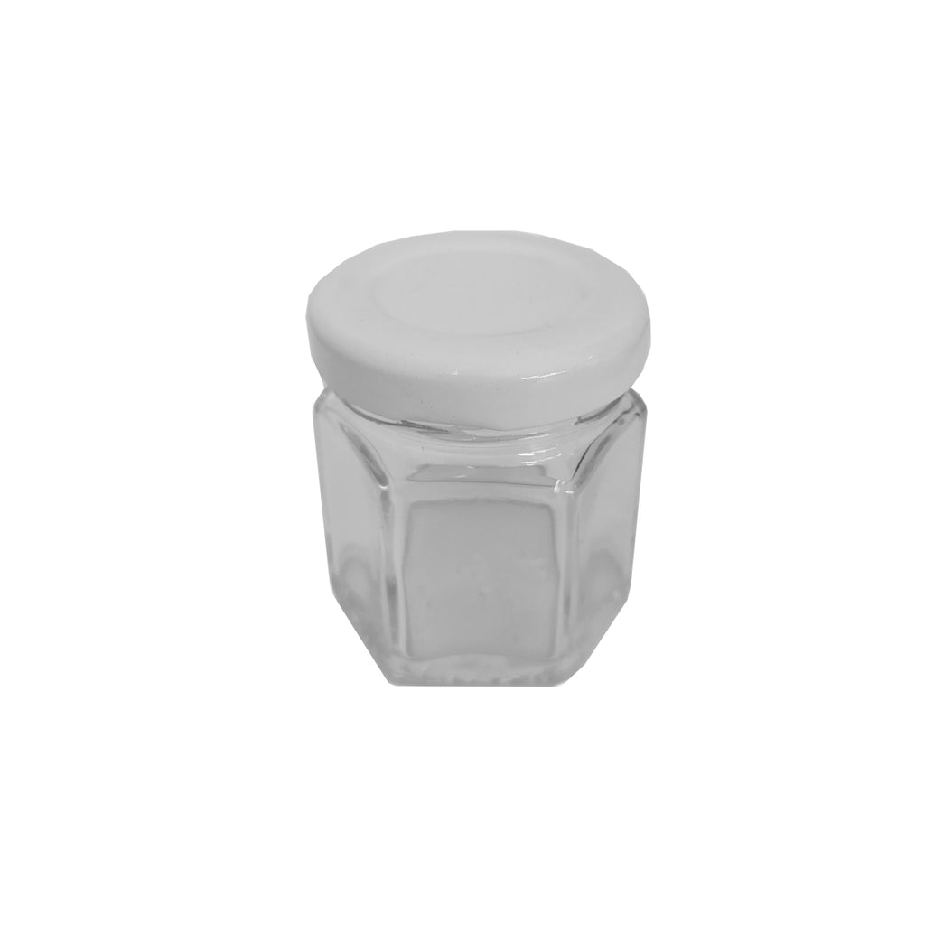 Tarro Hexagonal de 45ml de Cristal Caja de 224 pzas con Tapa Lp