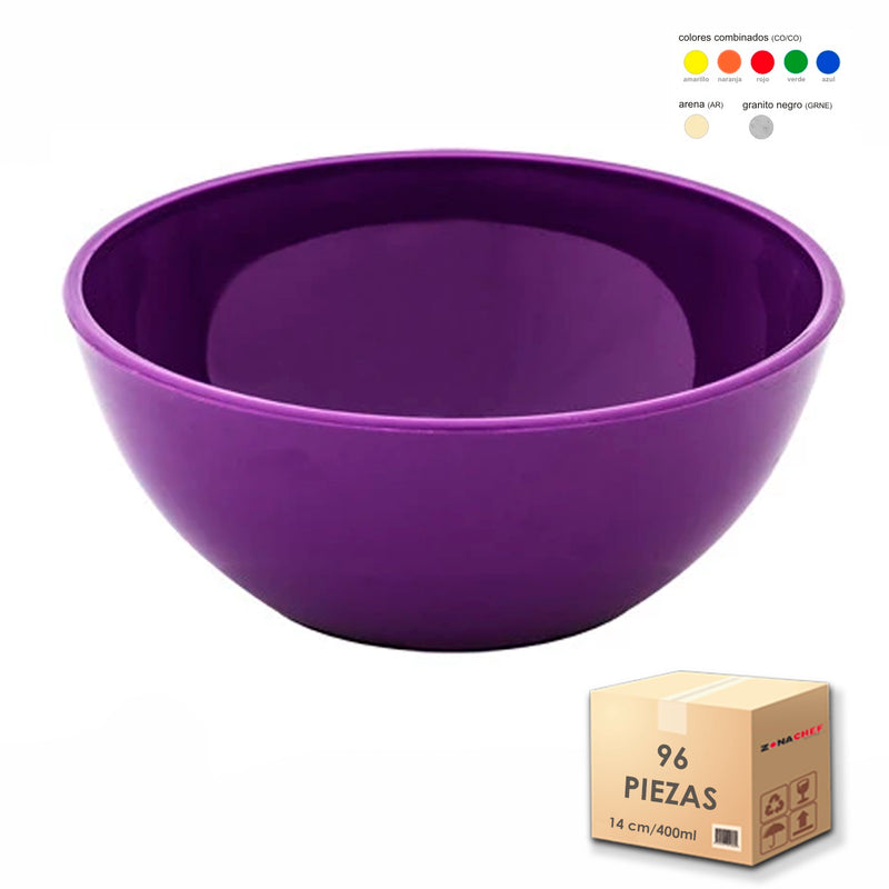 Tazon Cerealero Chico Polipropileno 14cm/400ml Caja 96 Piezas Colores Surtidos Tcp