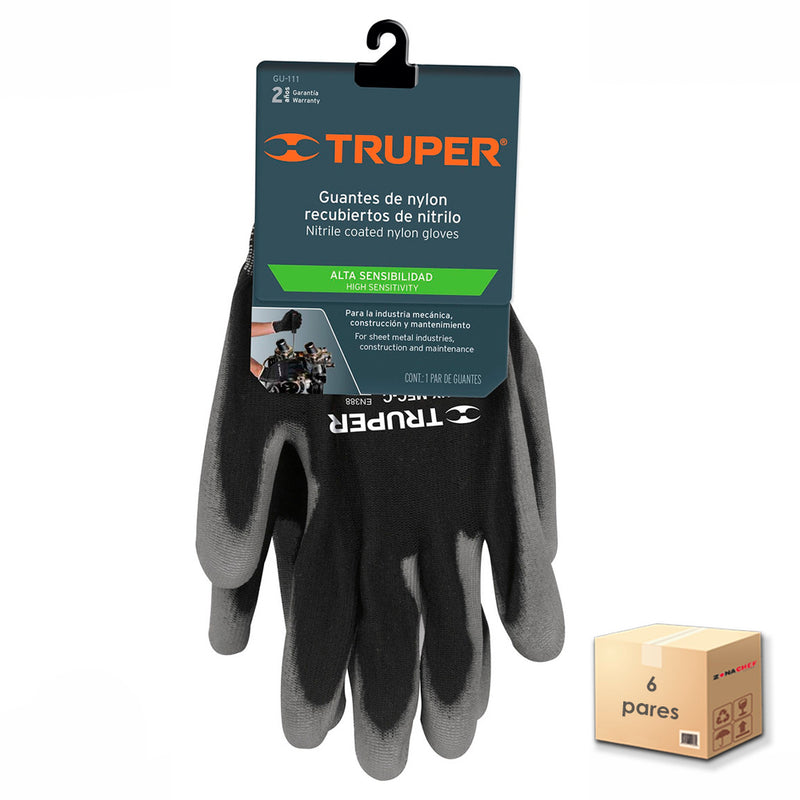 Guantes Grandes de Nylon con Recubrimiento de Poliuretano Caja con 6 Pares TPR