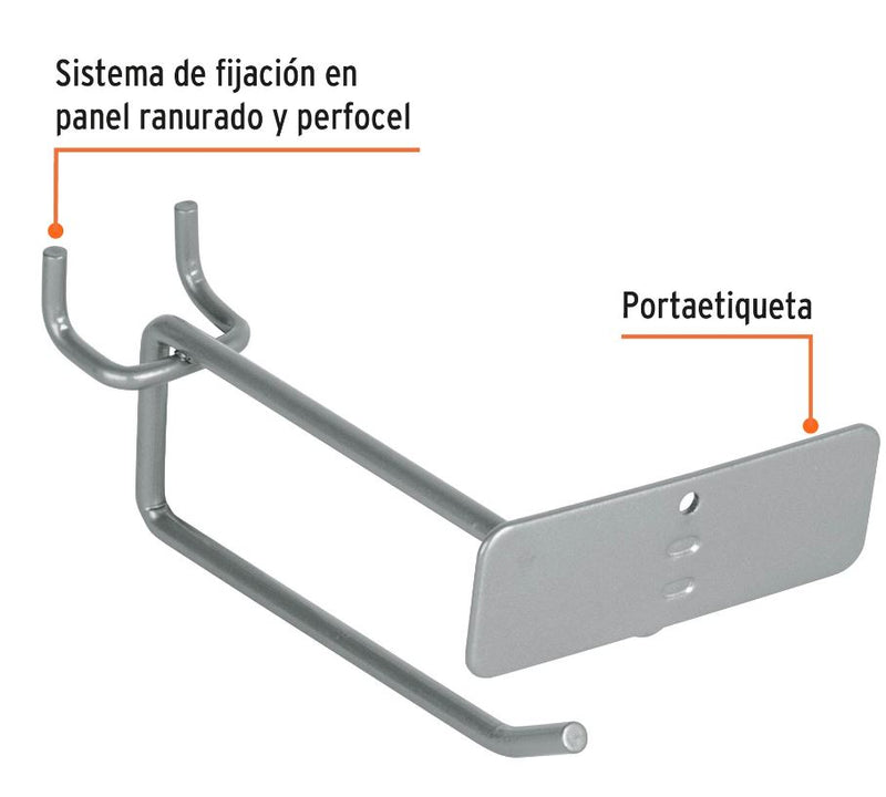 Gancho recto 9" con portaetiqueta para perfocel y ranurado