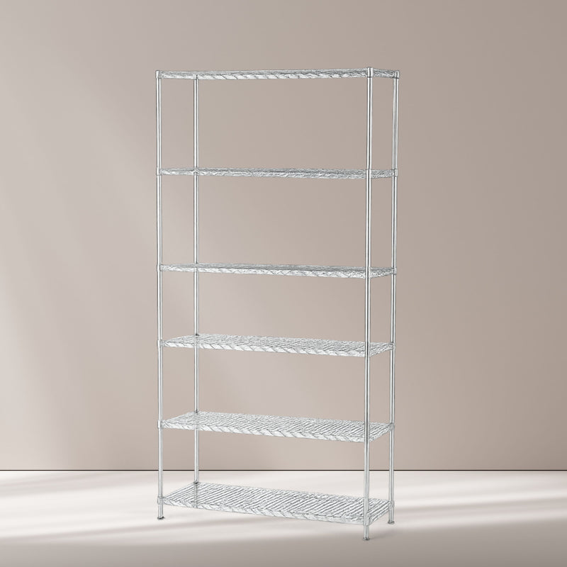 Estante Rack Cromado de 6 Niveles-4 Regatones-4 Ruedas 193x121.9x45.7 cm CT