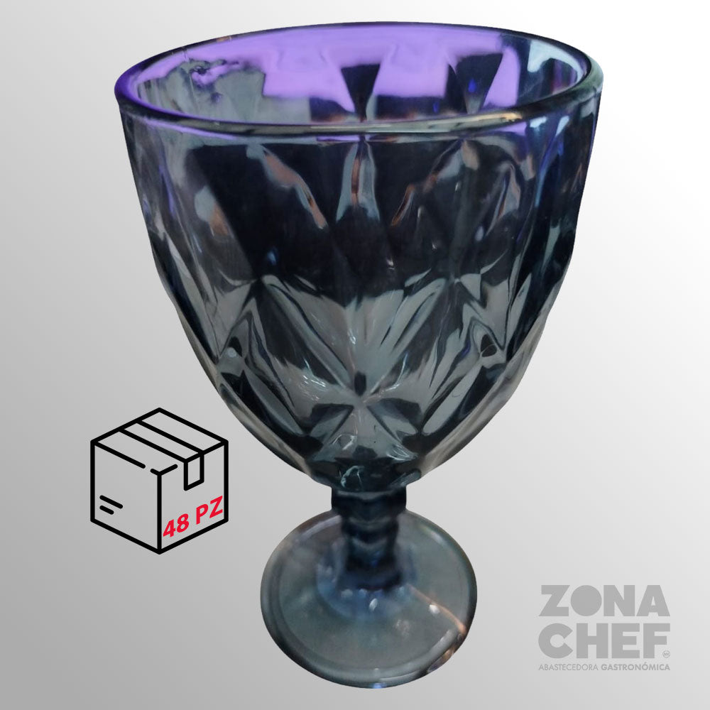 Copa para agua de cristal cortado Azul Diamond 325 ml BH caja 48 pzas