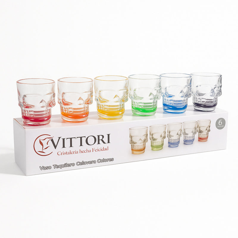 Set de 6 Tequileros Calavera Colores 1.5oz Vit