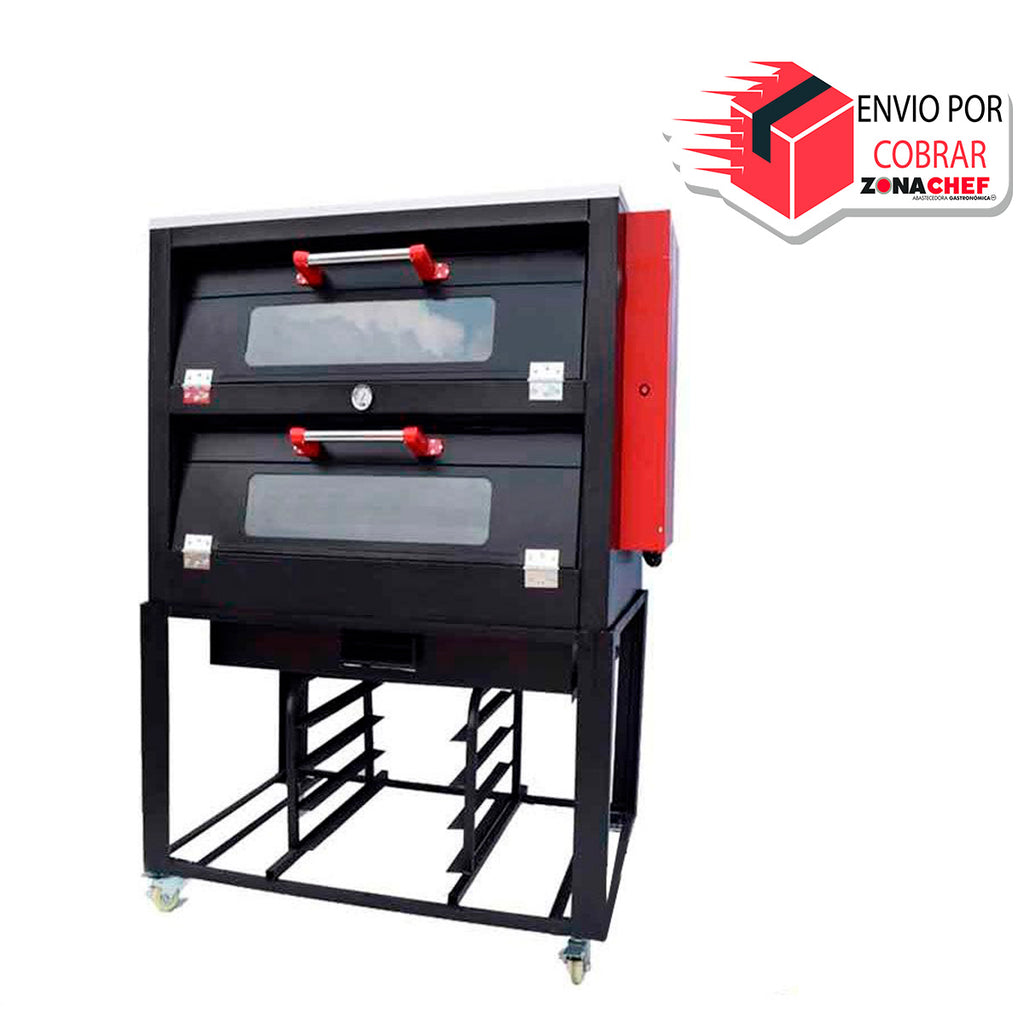 Horno para pan-pizza con vaporizador de 2 charolas lamina esmaltada c/cristal