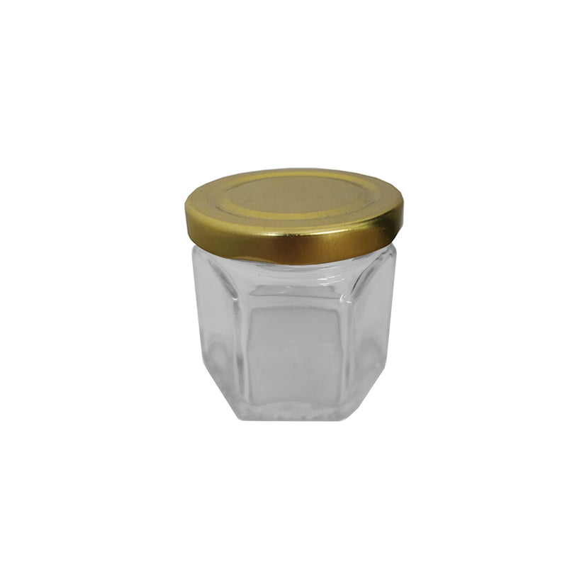 Tarro Hexagonal de 45ml de Cristal Caja de 224 pzas con Tapa Lp