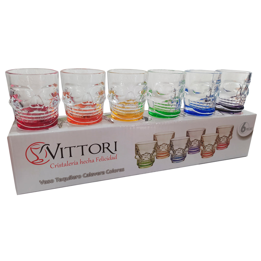 Set de 6 Tequileros Calavera Colores 1.5oz Vit