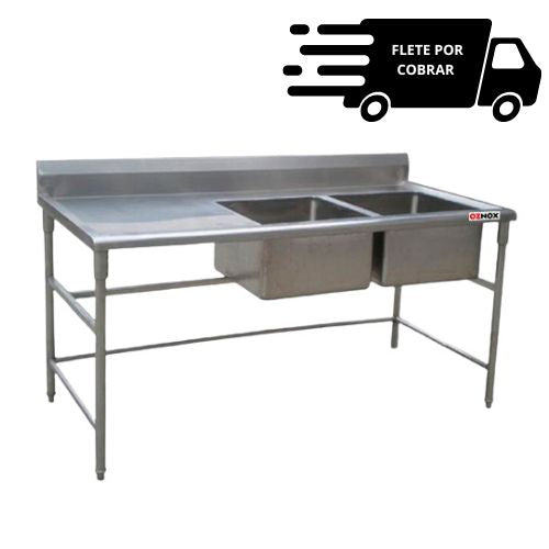 -Tarja/Fregadero Doble Derecha o Izquierda 180x70x80 cm en Acero Inox OZNOX-