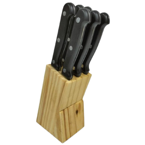 Juego de 6 Cuchillos con  base de madera Trv