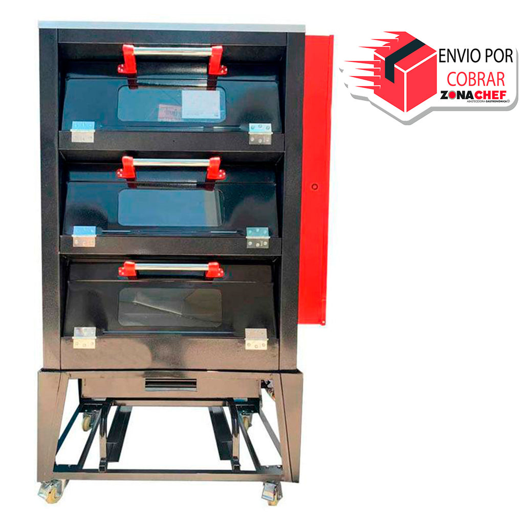 Horno para pan-pizza con vaporizador de 3 charolas lamina esmaltada c/cristal