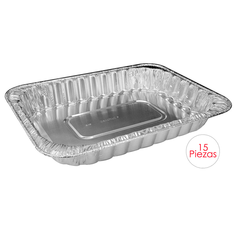 Charola Rectangular de Aluminio Desechable Caja de 15 Piezas 32x52 cm