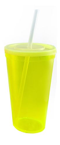 Vaso Maxi Jumbo 1000 ml con Tapa Policarbonato y Popote color Amarillo TCP