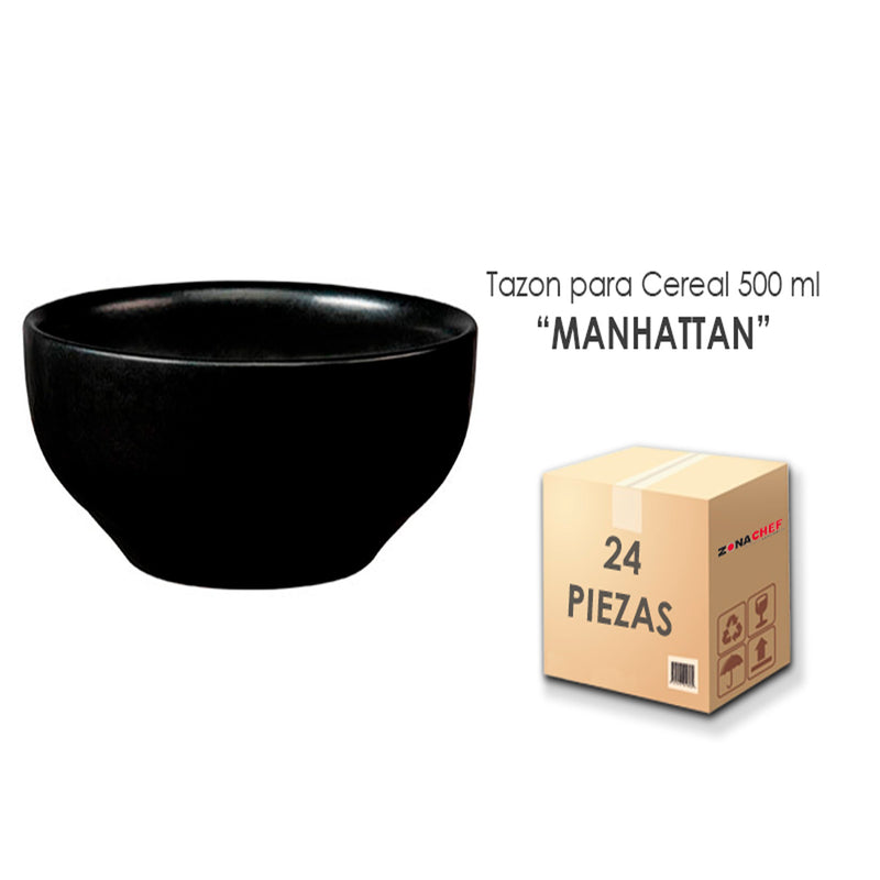 Tazon Para Cereal 500 ML Semi Mate Negro Manhattan Caja C/24 Piezas CNS