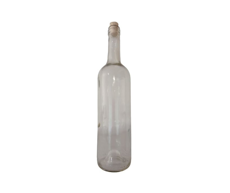 Botella Estilo Burdeos Transparente Diseño Liso de 750 con Corcho No.7 Caja C/12 Piezas Lp