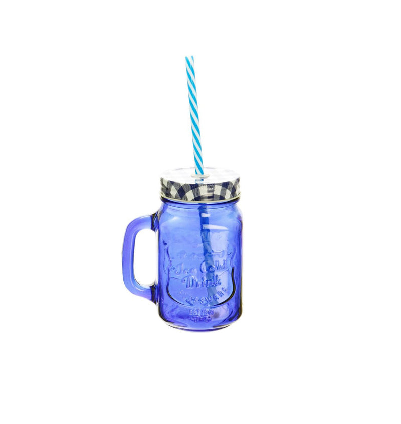 Tarro Vidrio Drinking Jar de 480 ml con Tapa y Popote Colores JMX