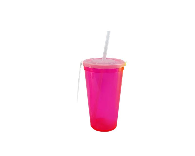 Vaso Maxi Jumbo 1000 ml con Tapa Policarbonato y Popote color Rosa TCP