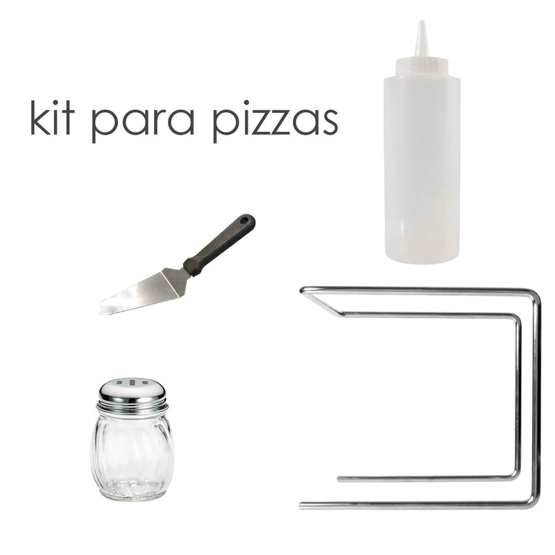Kit para Pizzas Recipiente de Aderezo + Espatula + Dispensador de Queso + Rack para Pizza