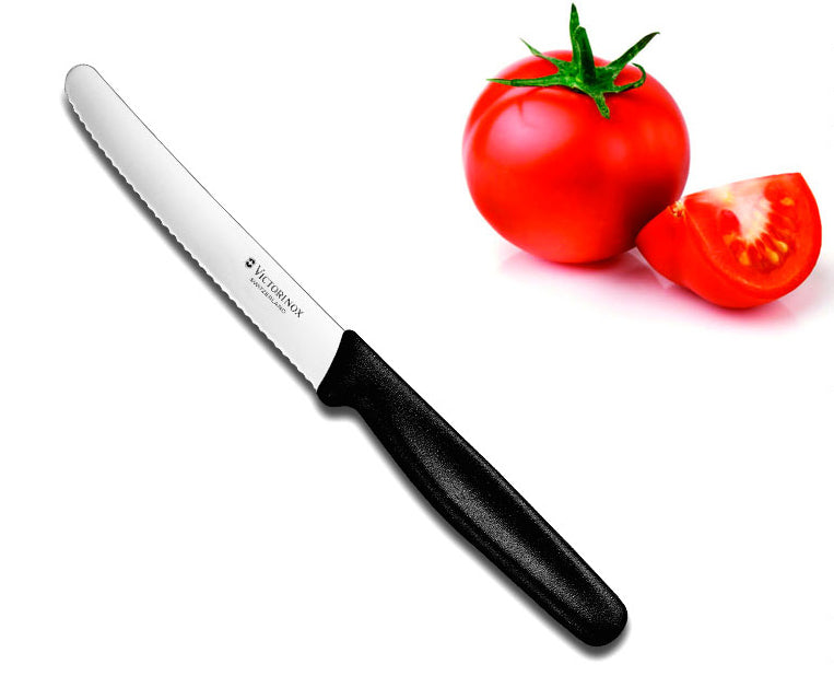 Cuchillo para Tomates Dentados de 11 cm Mango Nylon Negro Victorinox