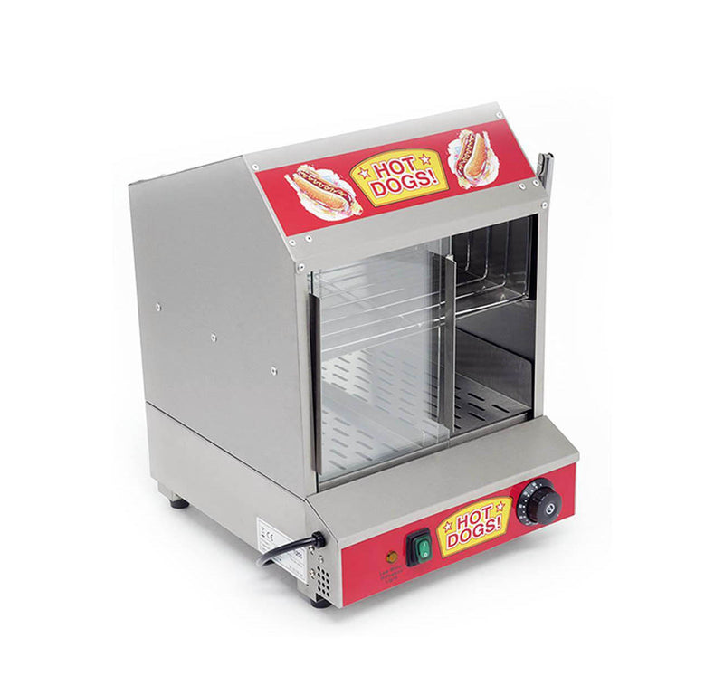 Calentador de hot-dogs (salchichas) y pan al vapor tipo casita MG